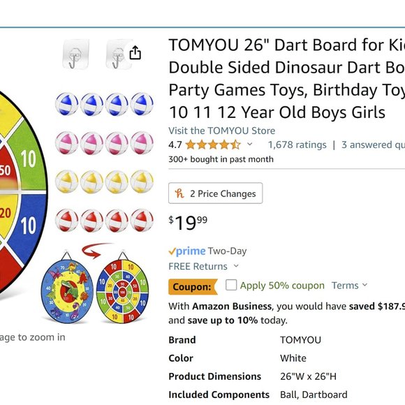 TOMYOU 26" Dart Board for Kids with 16 Sticky Balls, Double Sided Dinosaur toy - Picture 3 of 4